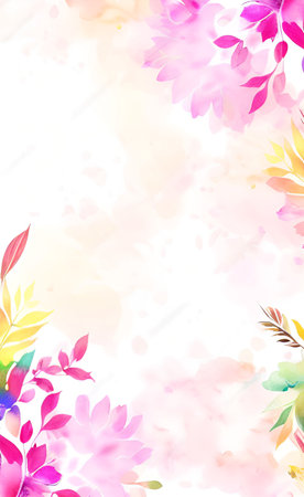 Watercolor spring background with flowers and leaves. Vector Illustration.の素材