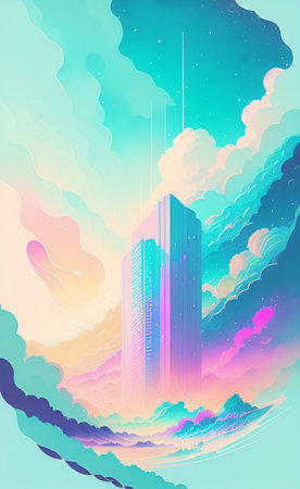 Abstract background with modern skyscrapers and clouds. Vector illustration.の素材