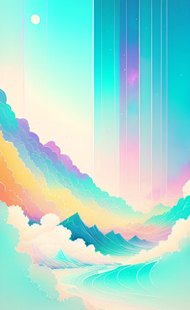 Abstract background with mountains and clouds in pastel colors. Vector illustration.の素材