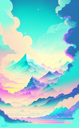 Mountains in the clouds. Landscape with mountains. Vector illustration.の素材