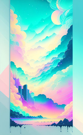 Abstract background with clouds and skyscrapers. Vector Illustration.の素材