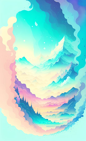 Abstract watercolor background with mountains and clouds. Vector illustration for your designの素材