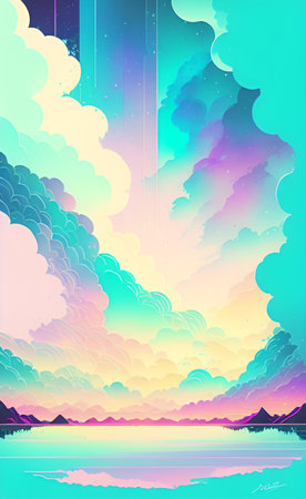 Colorful background with sky and clouds. Vector illustration for your designの素材