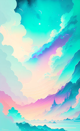 Abstract colorful background with clouds and sun. Vector illustration for your designの素材