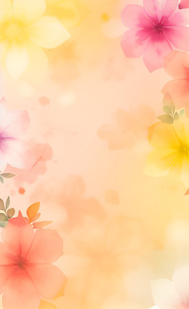 Flower watercolor background spring fresh green leaves and flower petalsの素材