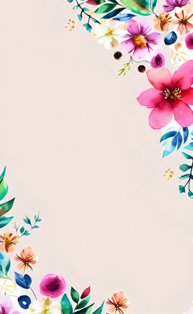 Watercolor floral background. Hand painted flowers and leaves on pastel background.の素材