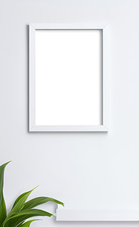 White frame mockup on white wall background. 3d rendering.の素材