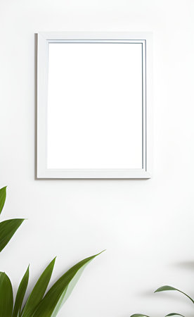 Blank picture frame mockup on white wall. 3D renderingの素材