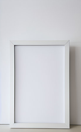 Blank picture frame on white wall. Mockup for design.の素材
