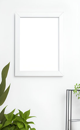 Mock up poster frame on white wall, 3d render illustrationの素材