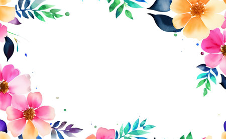 Watercolor floral background with flowers and leaves. Hand drawn vector illustration.の素材