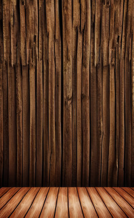 Wooden wall and floor as a background with wooden planks.の素材