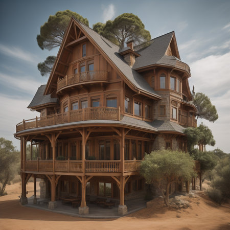 Old wooden house in the desert. 3D rendering. Computer digital drawing.の素材
