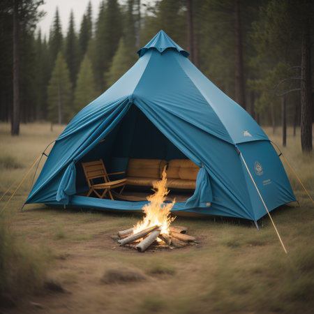 Camping tent in the woods. Camping in the woods.の素材