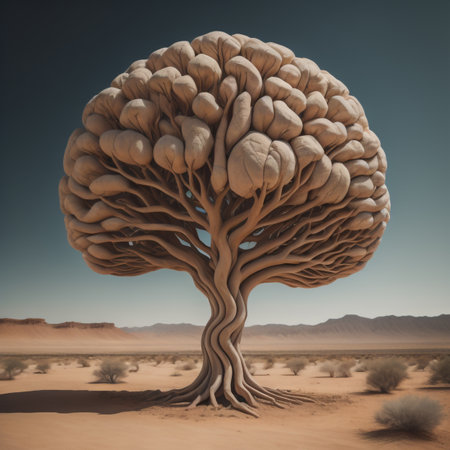 Tree in the desert, 3d render, computer digital illustration.の素材