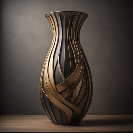 Vase on a wooden shelf on a dark background. 3d renderingの素材