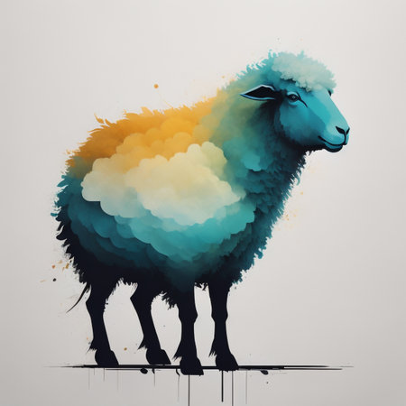 Watercolor sheep on a gray background. Digital painting. Vector illustration.の素材