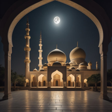 Sheikh Zayed Grand Mosque at night, Abu Dhabi, United Arab Emiratesの素材