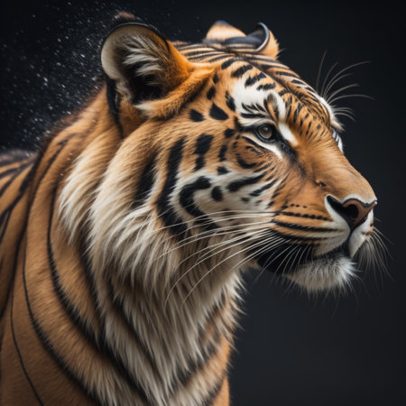 Portrait of a tiger on a dark background. Close-up.の素材
