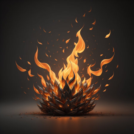 Flaming fire ball isolated on black background. 3d illustrationの素材