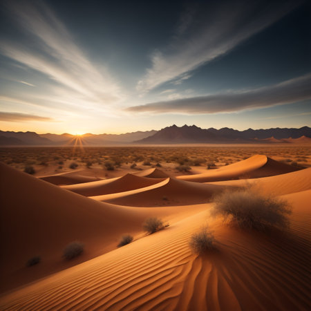 Beautiful sunset over the Sahara desert, Morocco, Africa. 3d renderingの素材