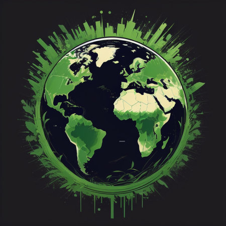 Earth planet with grunge splashes on black background. Vector illustration.の素材