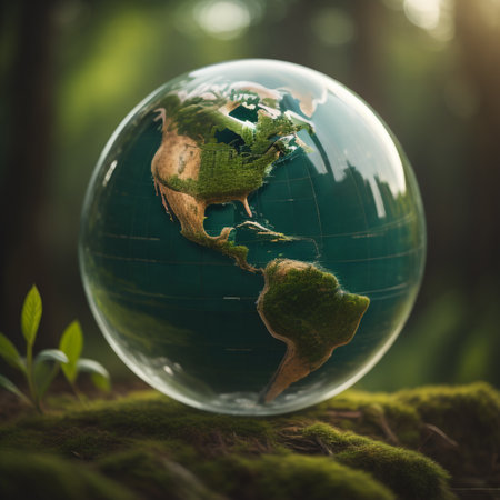 Globe in the forest. Conceptual image of environmental conservation.の素材