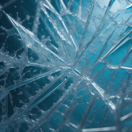 Close-up of ice crystals on a frozen window. Abstract background.の素材