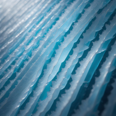 Close up of blue corrugated plastic sheet. Abstract background.の素材