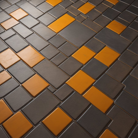 Ceramic tile floor pattern texture background with yellow and brown square tilesの素材