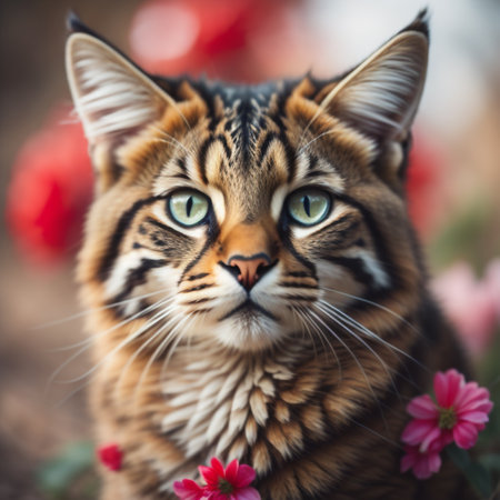 Portrait of a beautiful bengal cat in the garden.の素材