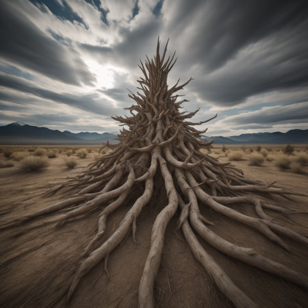 Dry tree in the desert. 3d rendering. Computer digital drawing.の素材