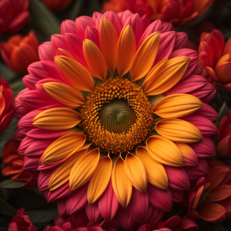 Beautiful bouquet of red and orange gerbera flowers close upの素材