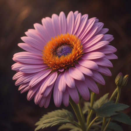 Close up of a purple daisy flower in the garden in autumnの素材