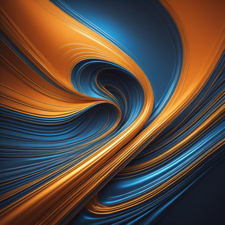 Abstract blue and orange wavy background. 3d render illustration.の素材