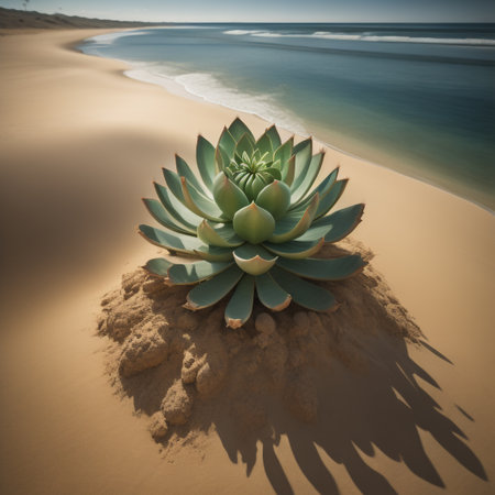 succulent plant in the sand on the beach - 3d illustrationの素材