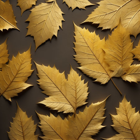 Autumn maple leaves on a dark background. Flat lay, top view.の素材
