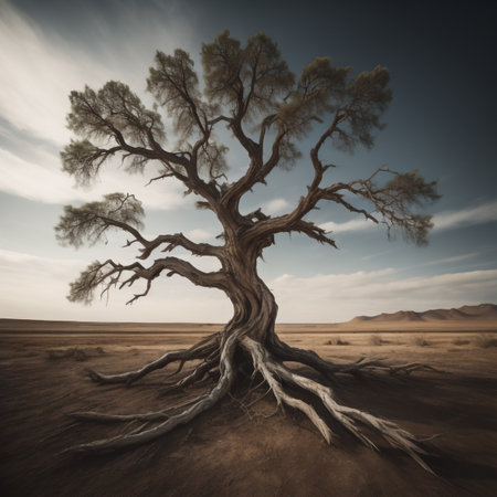 Tree in the middle of the desert. 3D Rendering.の素材