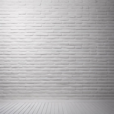 White brick wall and white floor. Abstract background and texture for design.の素材