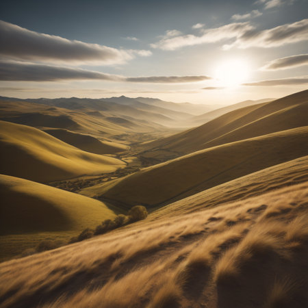 Sunset over the rolling hills of the Tuscan countryside in Italyの素材