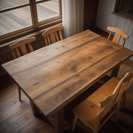 Wooden table and chairs in a restaurant. Toned image.の素材
