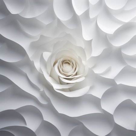 White rose made of paper. Abstract background. 3D rendering.の素材