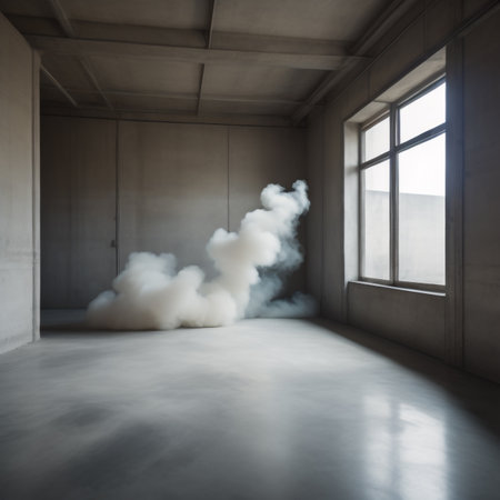 3D rendering of a white cloud of smoke in a dark roomの素材