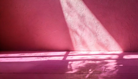 Pink wall with shadow on the floor. Abstract background for design.の素材