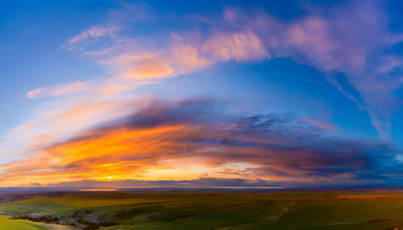 Sunset in Tuscany, Italy. Panoramic viewの素材