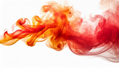 Red and orange smoke abstract on a white background. Background from the smoke of vapeの素材