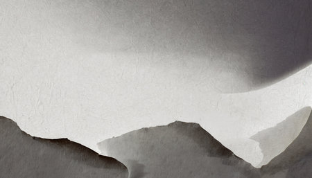 Ripped paper with shadow on grey background. Copy space for text.の素材