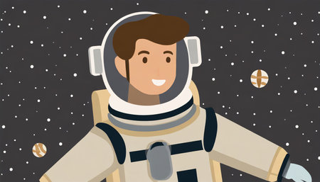 Astronaut in outer space. Vector flat design illustration. Horizontal layout.の素材