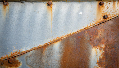 Rusty corrugated metal texture background. Rusted galvanized metal sheet.の素材
