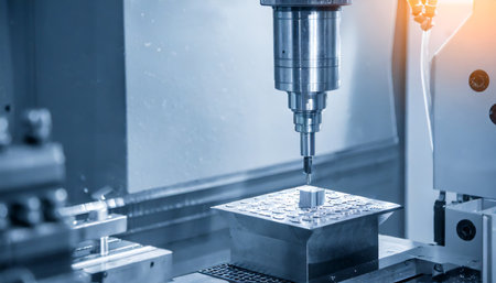 The CNC milling machine cutting the mold part with the solid ball endmill tool. The hi-technology mold and die manufacturing process by CNC machining center.の素材